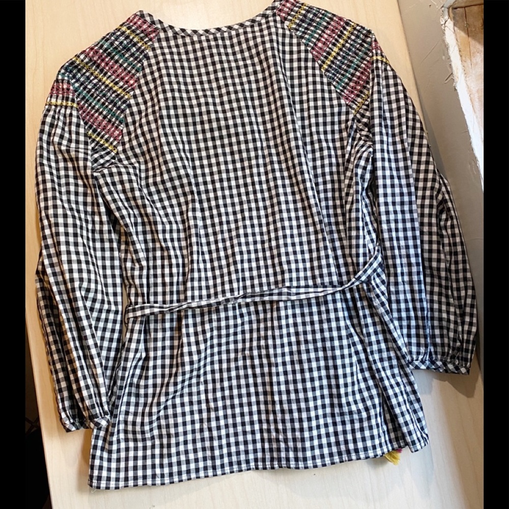 MADEWELL TOP Black/White Checked Smocked Gingham - Picture 6 of 8